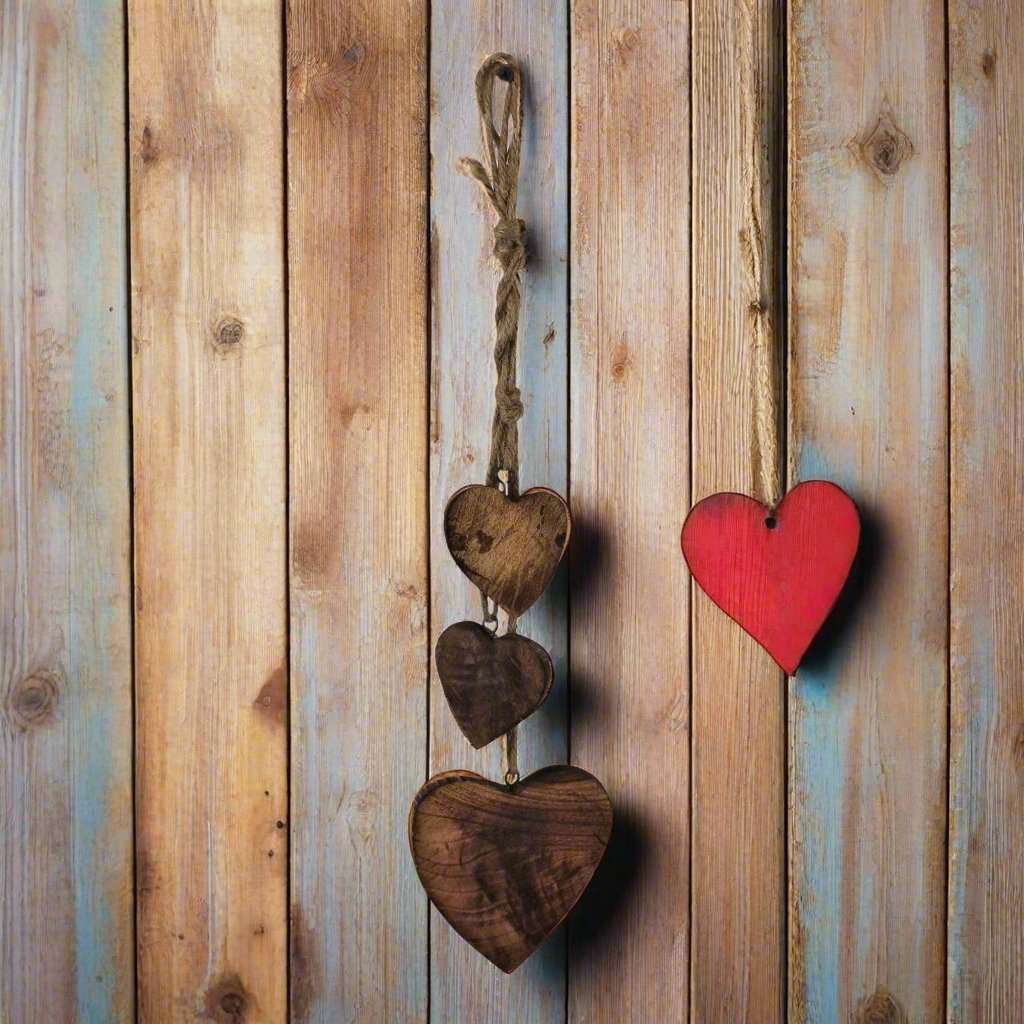 Three Hanging Wooden Heart Decoration, Dark Wood Geko Products