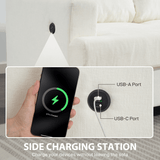 HOMCOM Three Seater Sofa, Fabric Sofa with USB Ports and Cup Holders, Cream HOMCOM