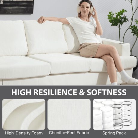 HOMCOM Three Seater Sofa, Fabric Sofa with USB Ports and Cup Holders, Cream HOMCOM