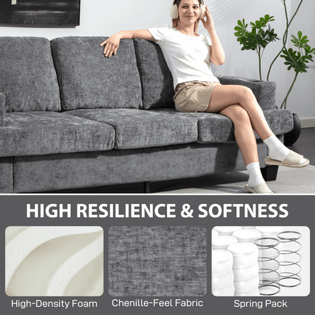 HOMCOM Three Seater Sofa, Fabric Sofa with USB Ports and Cup Holders, Grey HOMCOM