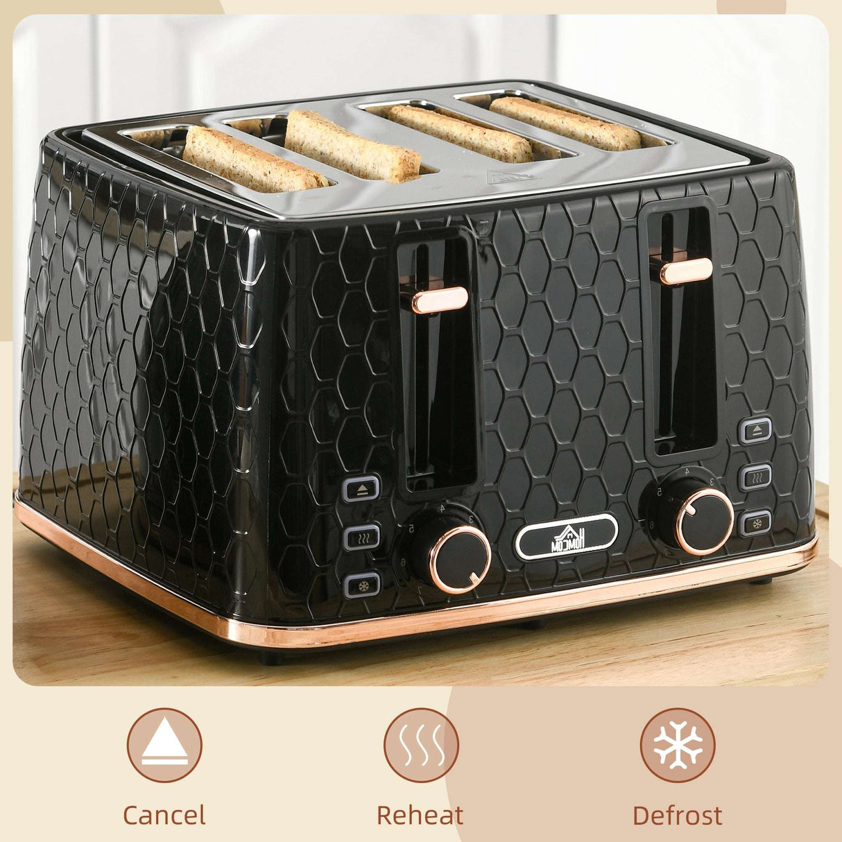 Wise Galleria Toaster with Dual Slots, Cancel, Reheat, and Defrost Functions for Perfect Toast