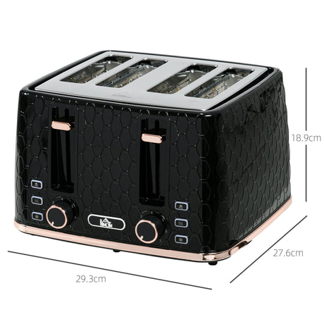 Wise Galleria 4-Slice Toaster in Black with Elegant Design and Adjustable Settings