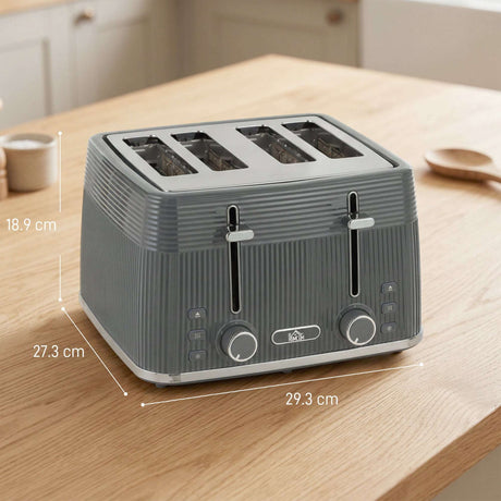 Wise Galleria Four-Slice Toaster in Grey with Adjustable Settings and Dimensions for Modern Kitchens