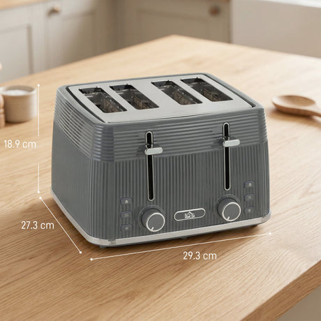Wise Galleria Four-Slice Toaster in Grey with Adjustable Settings and Dimensions for Modern Kitchens