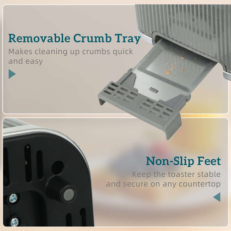 Wise Galleria Toaster with Removable Crumb Tray and Non-Slip Feet for stability on countertops