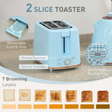 Wise Galleria 2 Slice Toaster Set in Blue with 7 Browning Levels and Removable Crumb Tray