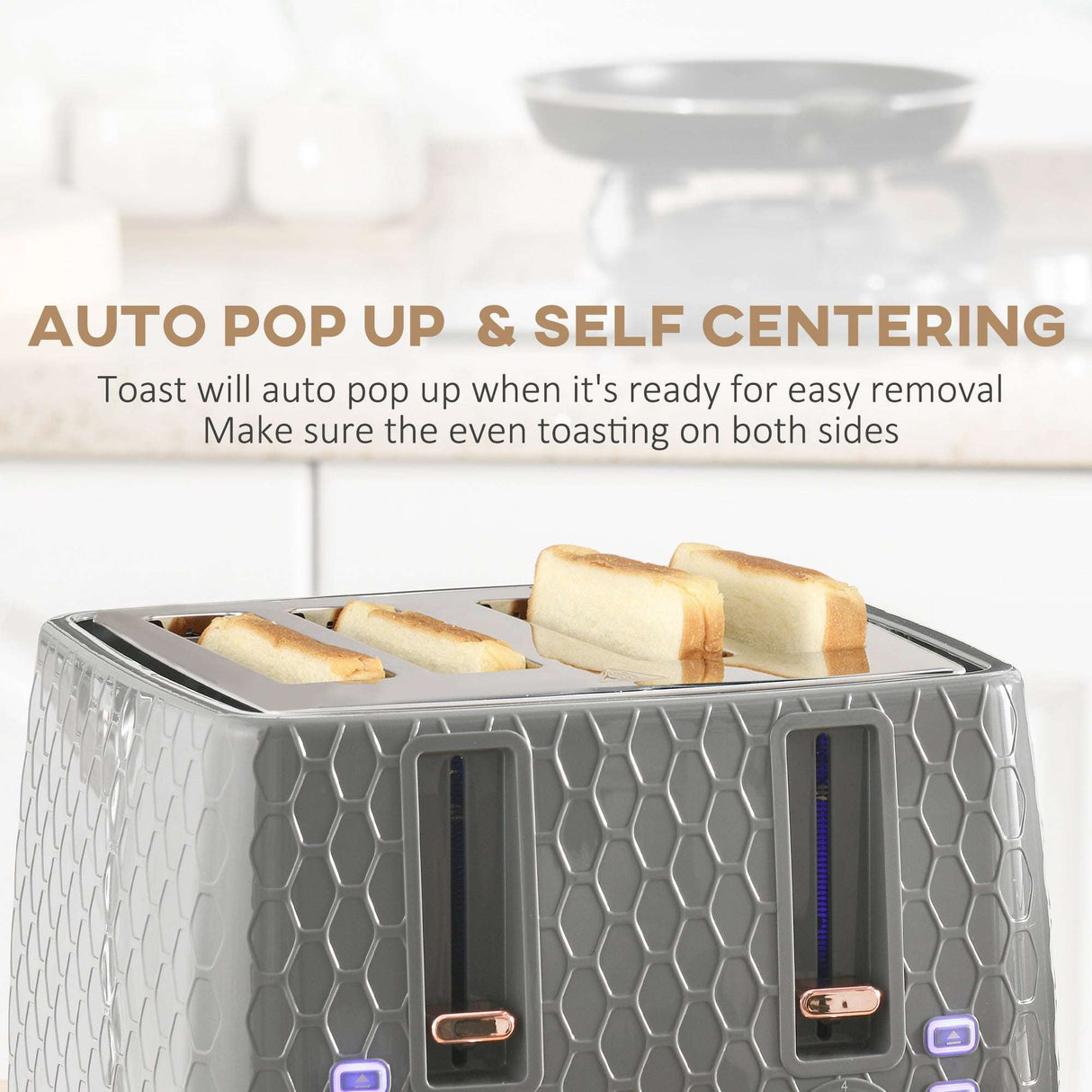 Wise Galleria Toaster Set with auto pop-up and self-centering features for even toasting
