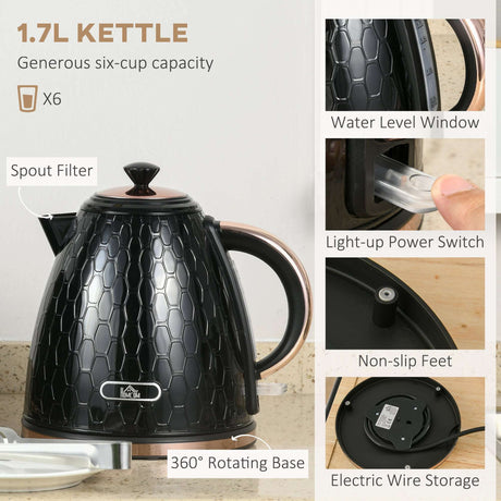 Wise Galleria 1.7L Kettle with Spout Filter and Light-up Switch, part of the Toaster Set