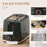 Wise Galleria Toaster Set featuring a stylish 2 slice toaster with 7 browning levels and removable crumb tray