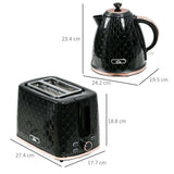 Wise Galleria Toaster Set featuring a black toaster and kettle with rose gold accents