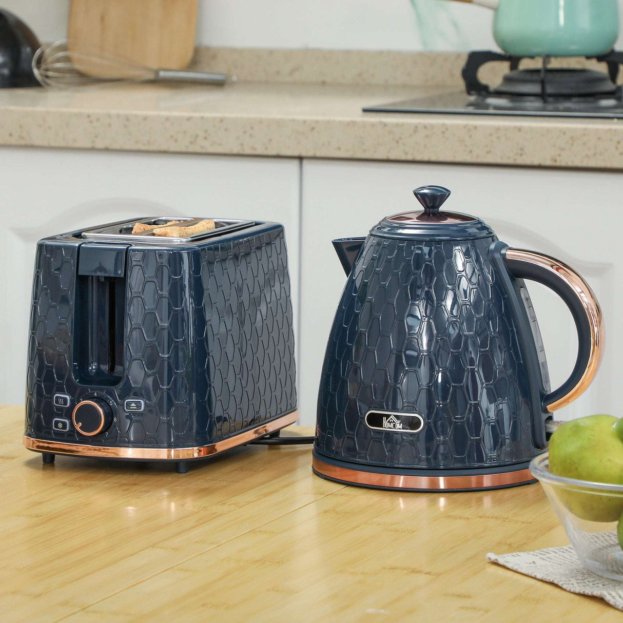 Wise Galleria Toaster Set in navy blue with matching kettle, stylish design for modern kitchens