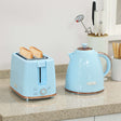 Wise Galleria Toaster Set in pastel blue, featuring a toaster and kettle on a kitchen countertop