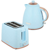 Wise Galleria Toaster Set in Light Blue with Honeycomb Design and Copper Accents