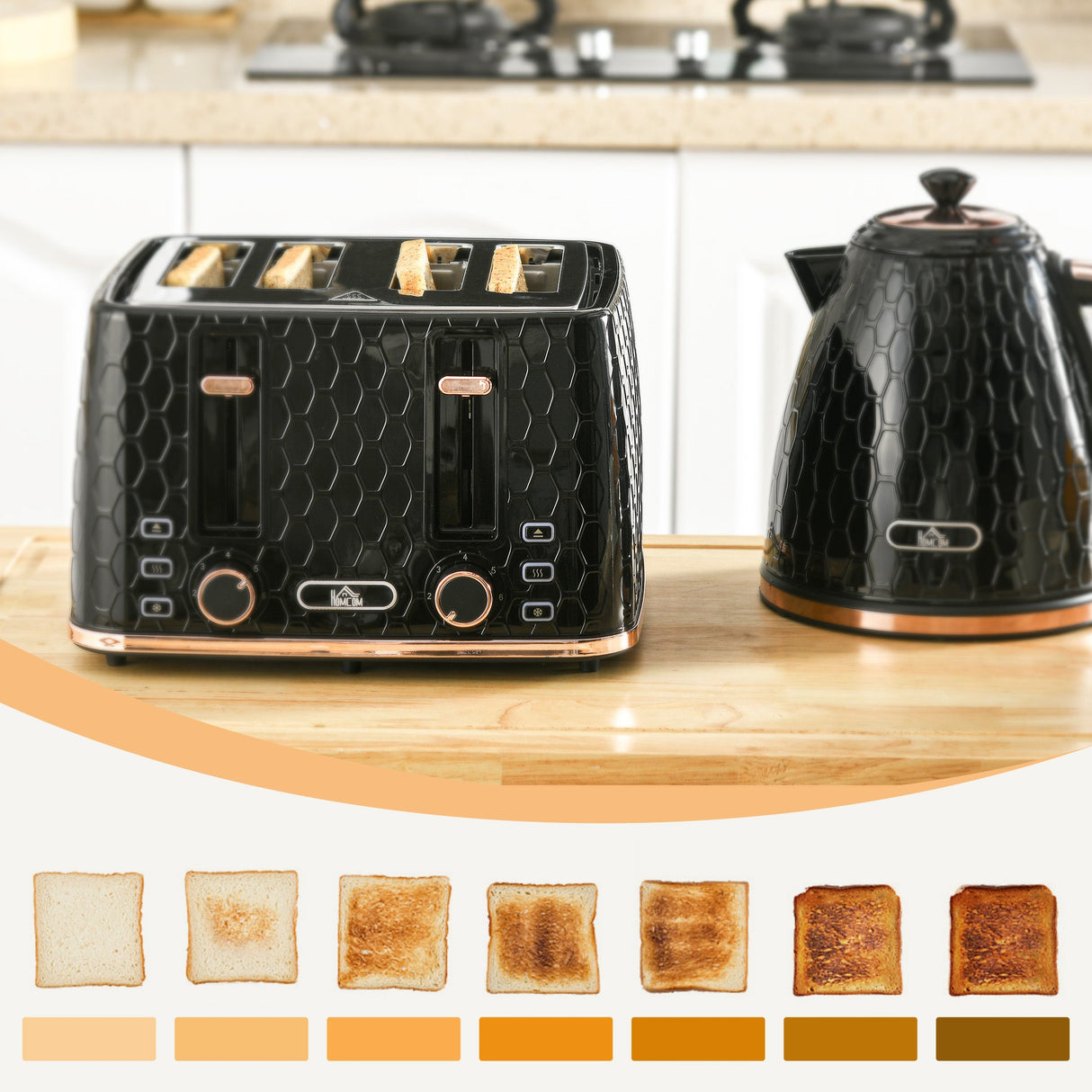 Wise Galleria Toaster Set featuring a black textured design and adjustable browning controls for perfect toast