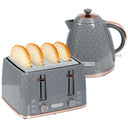 Wise Galleria Toaster Set featuring a sleek grey toaster and kettle with rose gold accents