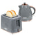 Wise Galleria Toaster Set featuring a modern grey toaster with two slices of bread and a matching kettle