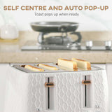White Wise Galleria Toaster Set with self-centre and auto pop-up features for perfect toasted bread