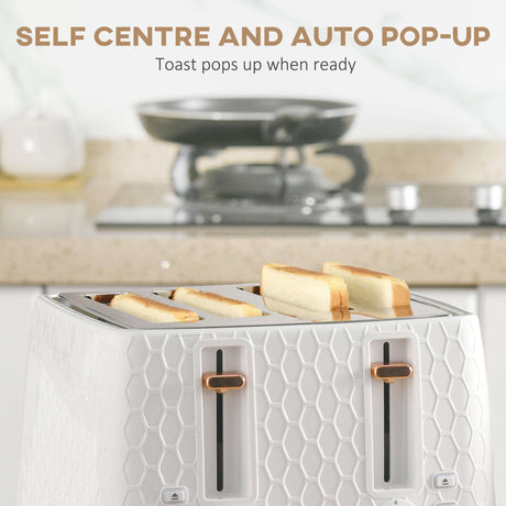 White Wise Galleria Toaster Set with self-centre and auto pop-up features for perfect toasted bread