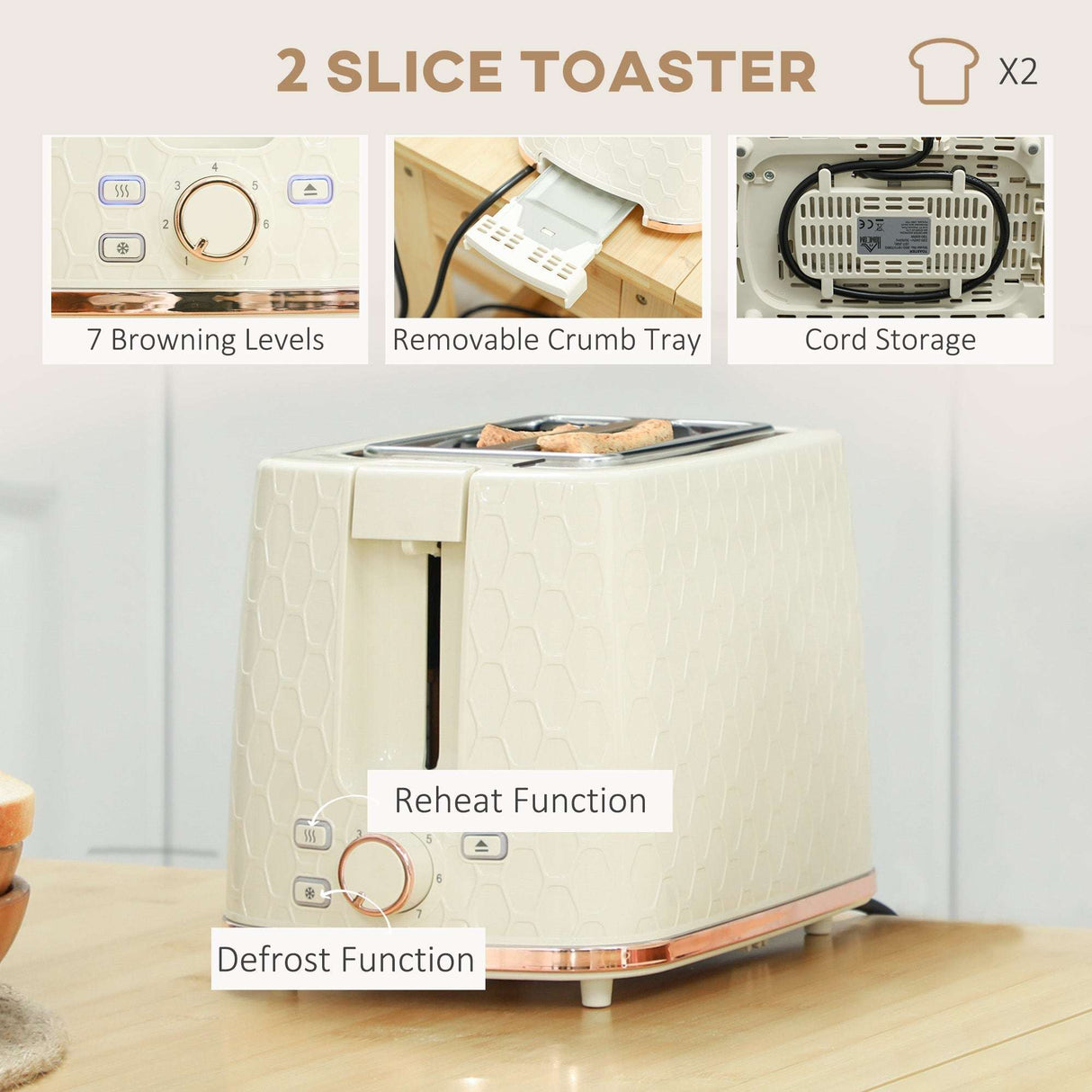 Wise Galleria Toaster Set with 7 Browning Levels and Removable Crumb Tray for Easy Cleaning