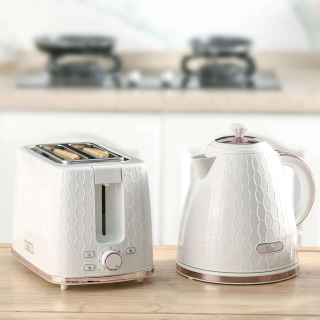 Wise Galleria Toaster Set featuring a stylish white toaster and kettle for modern kitchens