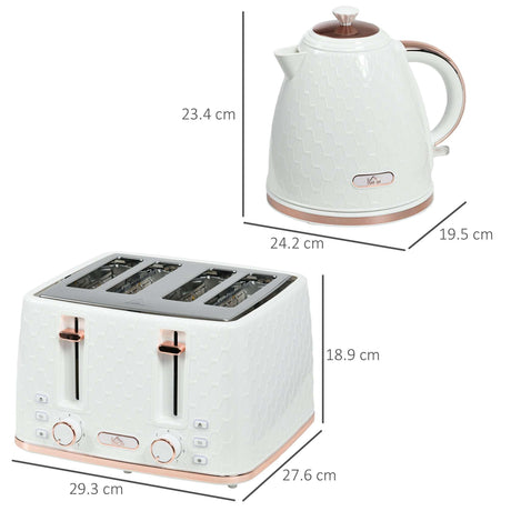 Wise Galleria Toaster Set featuring a stylish toaster and kettle in white with rose gold accents