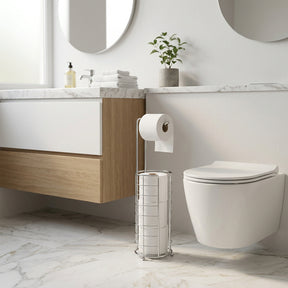 Orsina stylish toilet roll holder in modern bathroom setting with marble floor and clean lines