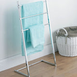 Orsina Towel Rack in chrome finish displaying light blue towels for stylish bathroom storage