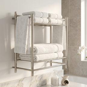 Orsina Towel Shelves in modern design with neatly folded white towels for stylish bathroom storage