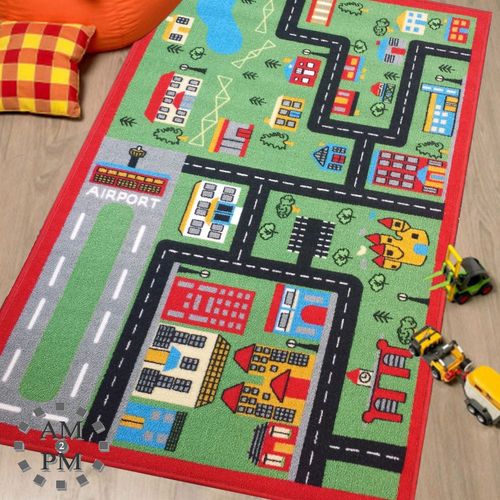 Colorful Town Rug for Kids' Playroom Decor Un-Branded