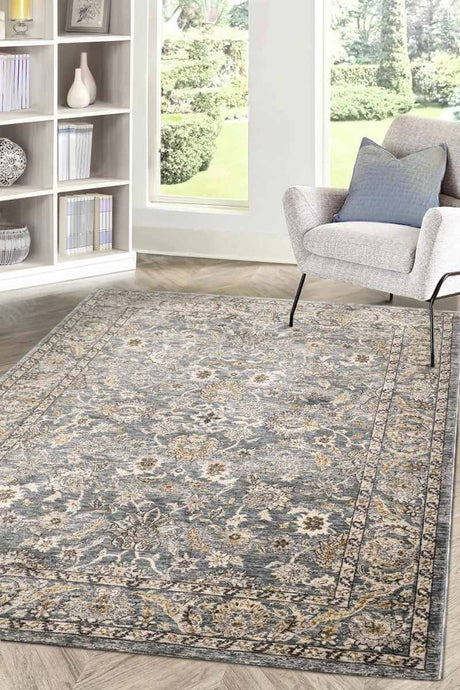 Traditional Rug in Blue with Floral Patterns, Perfect for Enhancing Living Room Decor