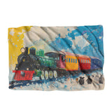 Colourful Throw Blanket featuring a vibrant vintage train design with abstract art style