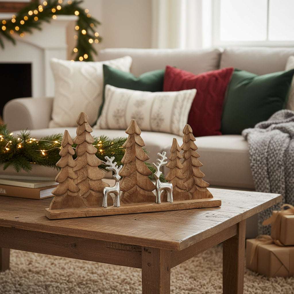 Wood And Metal Tree And Reindeer Decoration BROWN METAL Shades 4 Seasons