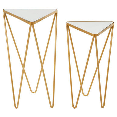 Avantis Set Of 2 Gold Finish Triangle Tables Orsina