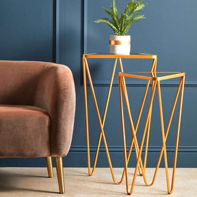 Avantis Set Of 2 Gold Finish Triangle Tables Orsina