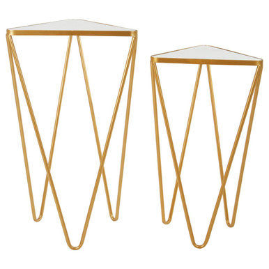 Avantis Set Of 2 Gold Finish Triangle Tables Orsina