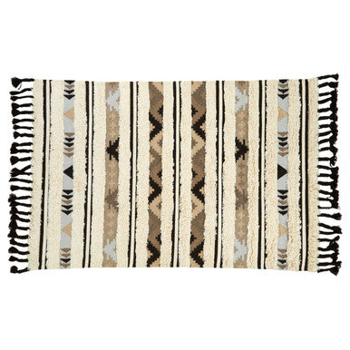 Orsina Tribal Rug with Geometric Patterns and Tassels in Earthy Tones for Home Decor