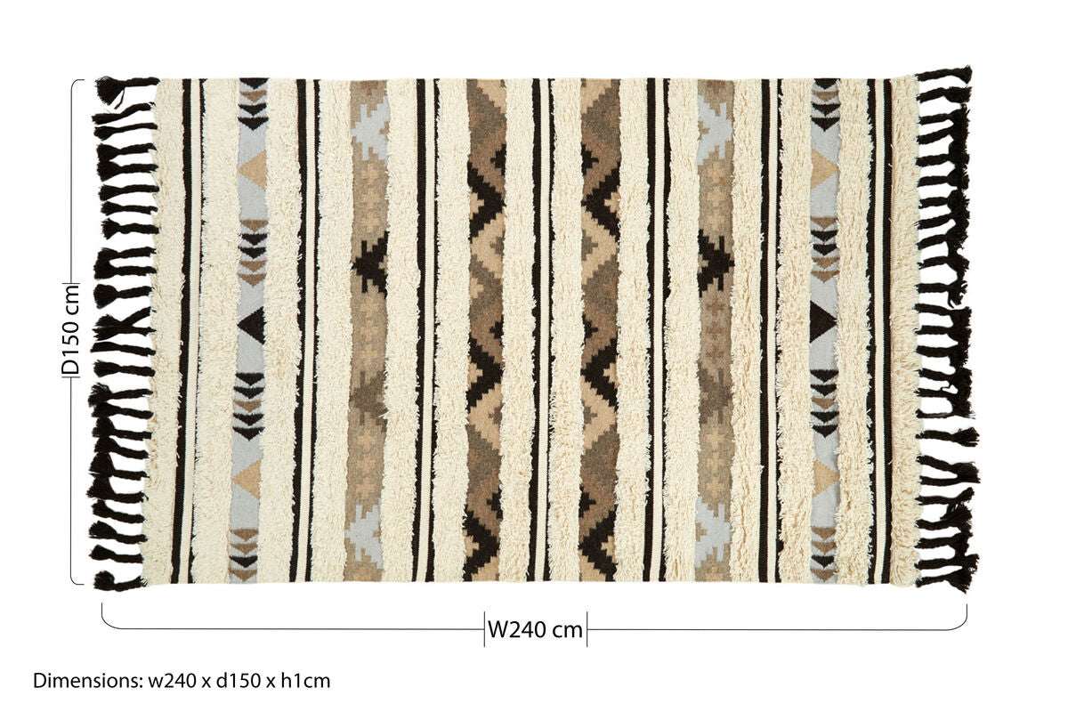 Orsina Tribal Rug with Geometric Patterns in Earthy Tones and Tassel Details