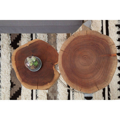 Orsina Tribal Rug with geometric patterns, paired with natural wood side tables in a modern living space