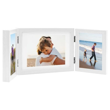 vidaXL White Wooden Trifold Photo Frame for Home Decor vidaXL
