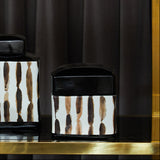 Orsina decorative Trinket Box with a bold striped design in black and beige hues