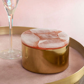 Orsina Trinket Box with Rose Quartz Lid and Gold Base for Stylish Decoration