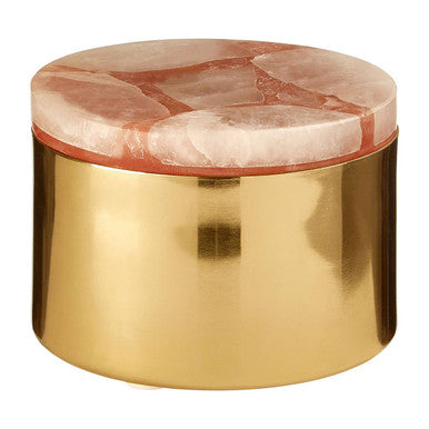 Orsina Decorative Trinket Box with Glossy Gold Base and Pink Stone Lid for Stylish Storage