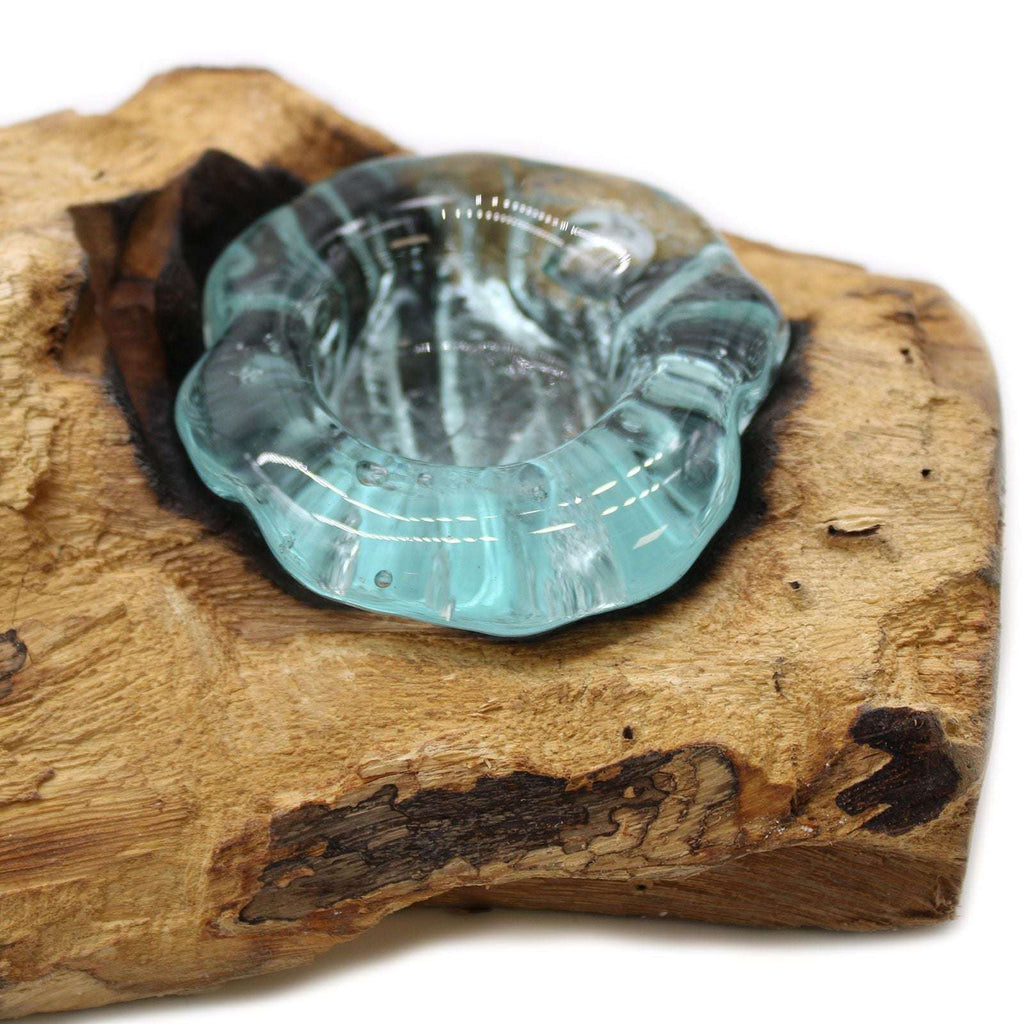 Molton Glass Flat Triple Candle Holder on Wood AW-Dropship