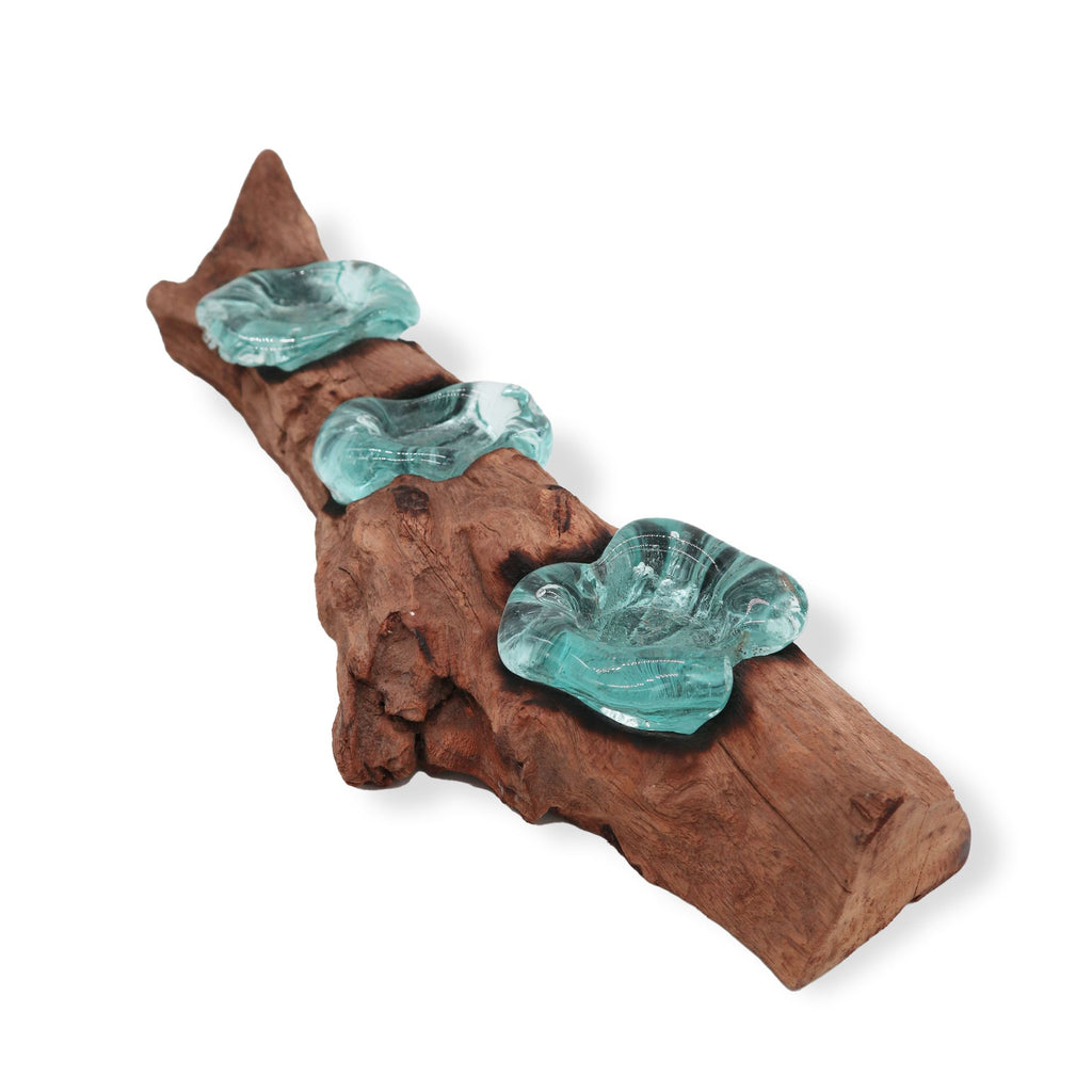 Molton Glass Flat Triple Candle Holder on Wood AW-Dropship