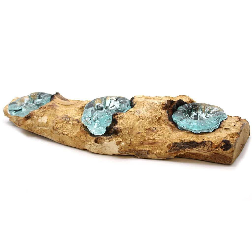 Molton Glass Flat Triple Candle Holder on Wood AW-Dropship