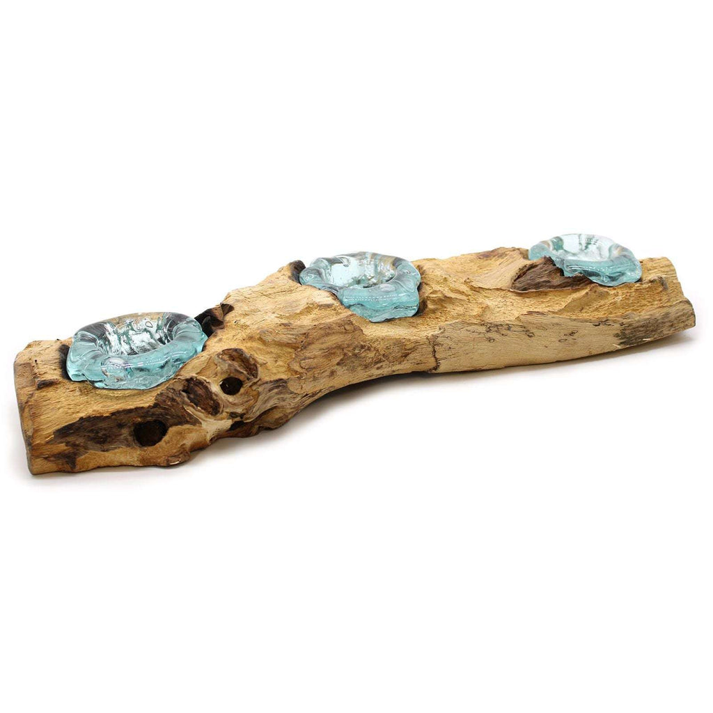 Molton Glass Flat Triple Candle Holder on Wood AW-Dropship
