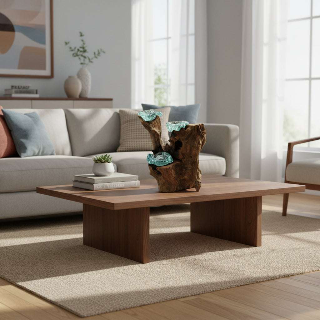 Molton Glass Triple Candle Holder on Wood AW Dropship UK