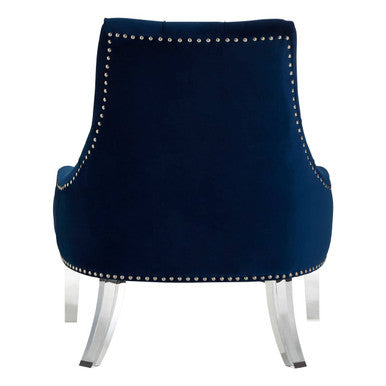 Orsina Tufted Chair in navy blue with elegant nailhead trim and clear acrylic legs