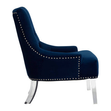 Orsina Blue Tufted Chair with Chrome Nailhead Trim and Elegant Design for Living Spaces