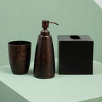 Orsina bathroom accessories set including a stylish tumbler, soap dispenser, and tissue box holder